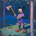Rocky Opossum in the forest chopping firewood