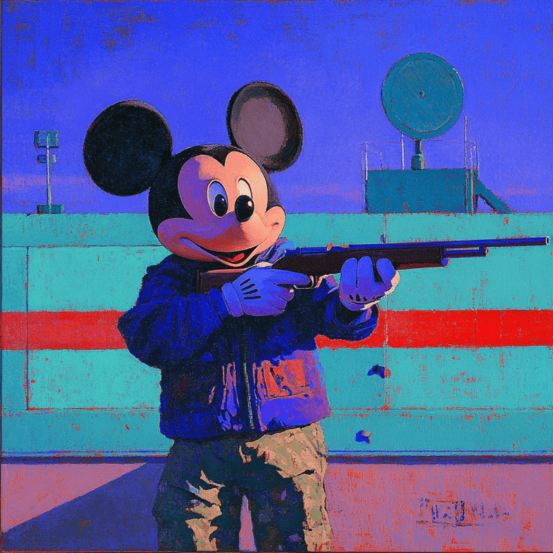 Rocky Opossum on the roof holding a rifle